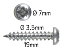 Wood screws 19mm x 3.5mm Pan head Pozi Twin thread Steel ZP pack 200